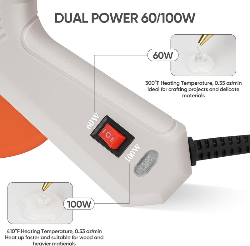 ROMECH Full Size Hot Glue Gun with 60/100W Dual Power and 21 Hot Glue Sticks (7/16"), Fast Preheating Heavy Duty Industrial Gluegun with Storage Case for Crafting, DIY and Repairs (White) - Image 3